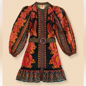 Farm Rio Teal Ainika Sparkle Puff Sleeve Mini Dress - Small NWT